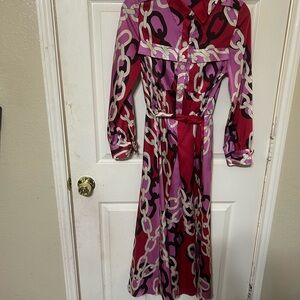 Zara Long Sleeve Chain Print Dress in Pink and Red